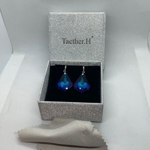 Blue Crystal Teardrop Earrings with Gift Box New